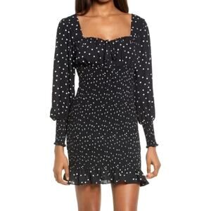 NWT ROWA polka dot ruffled ruched smocked mini dress womens small‎ coquette